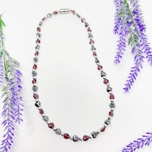 Stunning Hematite & Purple Glass Heart Beaded Necklace